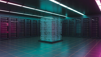Digital data processing in futuristic server room