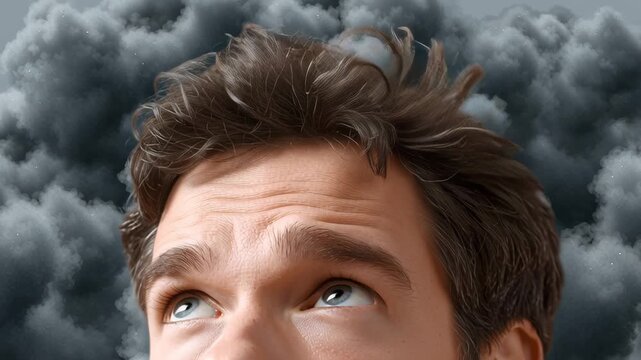 An image of chaotic thoughts and inner turmoil inside the head, symbolizing a loser mindset and emotional vulnerability. A losing attitude and mental weakness.