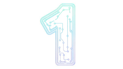 Neon Circuit Number 1 Vector Illustration &ndash; Futuristic Tech Glowing Line Art on White Background
