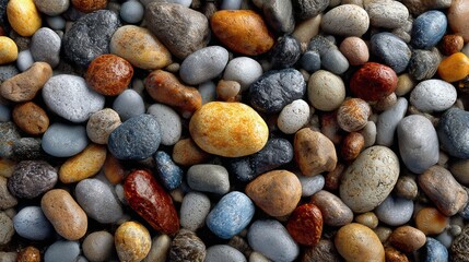 Colorful rounded pebble beach texture with smooth multicolored stones natural coastal background for spa zen design relaxation and nature inspired creative projects