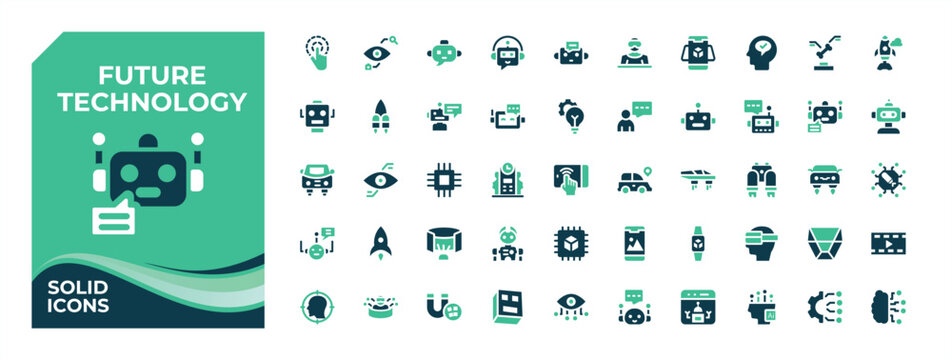 Future Technology colorful filled icon set. Featuring device, tech, gadget, automation, digital, future, cyber. Flat UI icons. Computer icon set. Pixel Perfect.