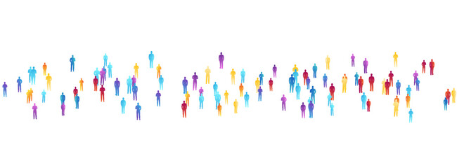 Crowd of people. Concept of festival, demonstration, party or public protest. Vector horizontal divider from colorful isolated people silhouettes.
