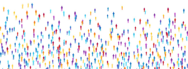 People crowd. Concept of festival, demonstration, party or public protest. Vector horizontal border from colorful isolated people silhouettes.