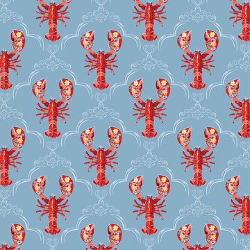 The elegant lobster - This pattern features the deep, rich colors of a sunset-red lobster set against ethereal flowers, symbolizing the wild yet contrast of marine and land.