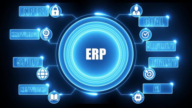 ERP business concept diagram with icons and connections