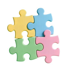 Obraz premium Four colorful jigsaw puzzle pieces in pastel shades
