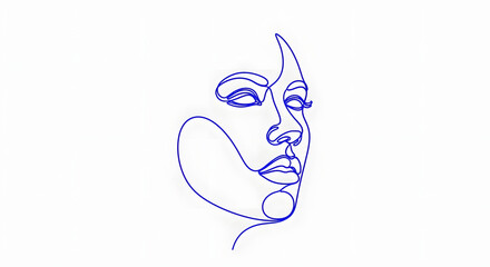 Minimalist Blue Line Art Portrait of a Woman's Face