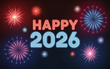 Happy new year 2026 fireworks in the night sky with blurred background