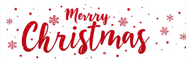 A festive and clean graphic banner featuring the words Merry Christmas written in a stylish, flowing, red script or cursive font. The text is centralized against a pristine white background.