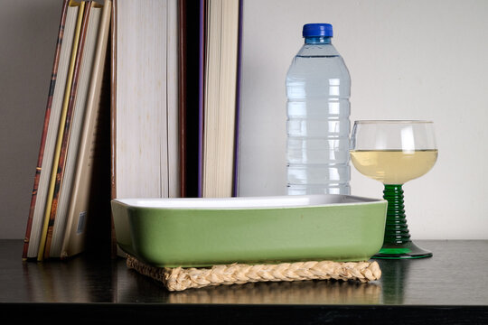 Kitchen oven dish and cooking books