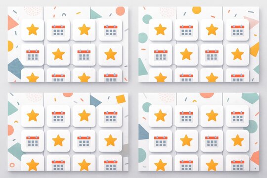 Colorful calendar icon game with stars visually depicting scheduling and organization concepts in a fun and modern design aesthetic captured with clarity