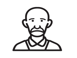 Old man icon 2D vector line art in a clean minimalist illustration black