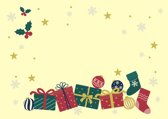 クリスマス プレゼントとオーナメントのイラスト素材セット