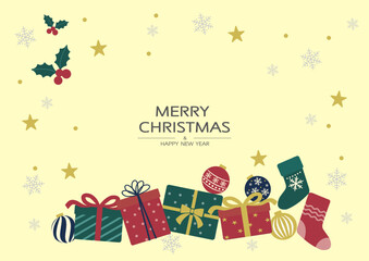 クリスマス プレゼントとオーナメントのイラスト素材セット