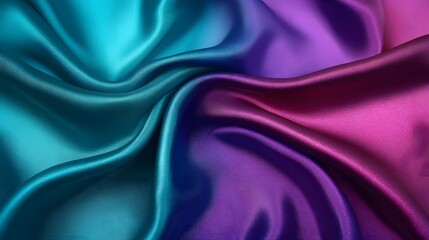 Obraz premium Vibrant silk fabric displaying rich teal, purple, and fuchsia hues in a smooth and flowing texture