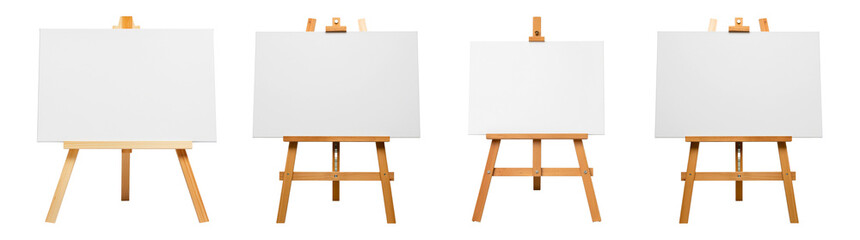 PNG Assorted Wooden easel with blank canvas, element set on transparent background