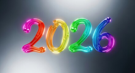 Sparkling Reflective 2026 Digits in Full Spectrum Hues