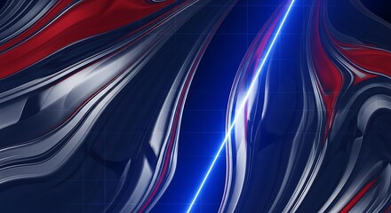 Futuristic metallic curves with electrifying neon line abstract design