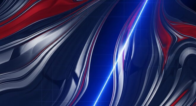 Futuristic metallic curves with electrifying neon line abstract design