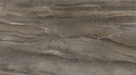 Luxurious Dark Brown/Gray Travertine Marble Texture with Horizontal Flowing Veins and Polished Finish for Abstract Background, Floor, or Wall Tiles