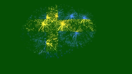 Sweden Flag Fireworks Animation on Green Screen – Swedish National Day Celebration Pyrotechnic Effect with Flag-Shaped Fireworks Isolated Background