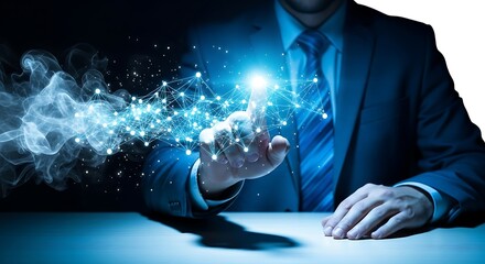 Businessman connecting digital network with his finger innovative technology concept
