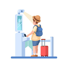 Modern Airport Autogate Immigration.  Travelers Using Automated Passport Control Illustration Vector