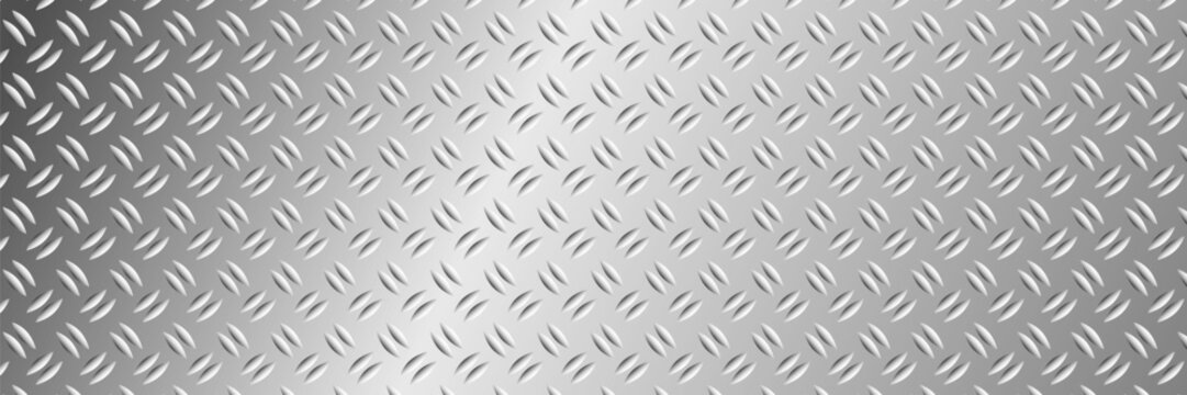 Shiny silver metal diamond plate surface with chrome tread pattern creating a repeat industrial texture ideal for vector backgrounds aluminium material and vintage inspired art