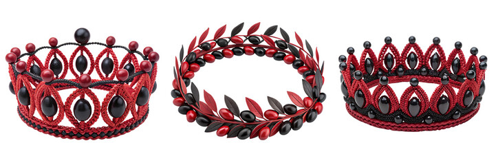 Set of A red and black olive crown isolated on a transparent background