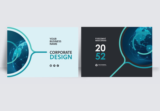 Modern business brochure layout &ndash;  Geometric Book Cover Landscape Layout Green and White
  
