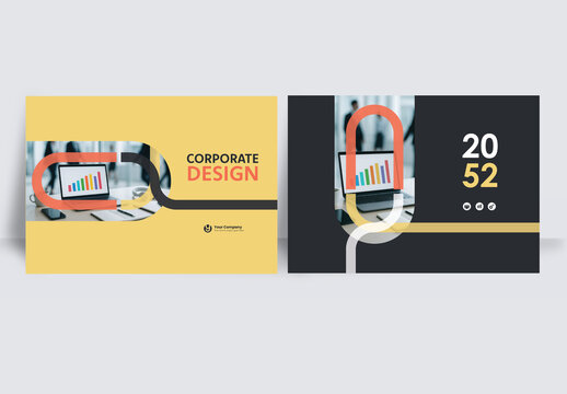 Modern business brochure layout &ndash;  Geometric Book Cover Landscape Layout Yellow and Orange
  
