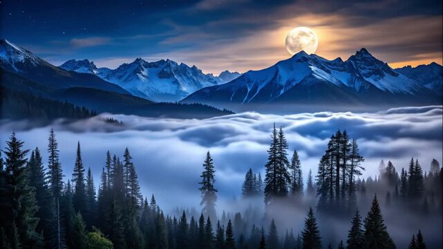 Moonlit Mountain Majesty, Snowy Peaks Above a Sea of Clouds | 4K Epic Nature & Fantasy