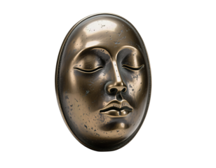 Golden metallic mask with serene female face