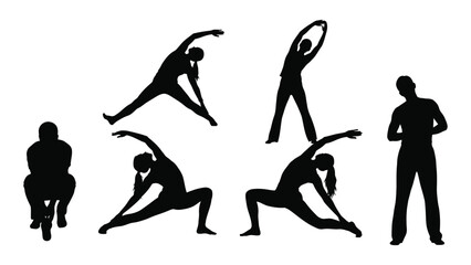 Various exercise and fitness silhouettes isolated on white background, Vector