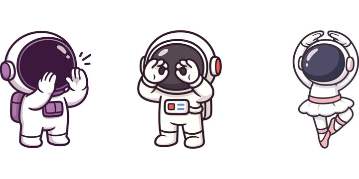 Ilustrasi gadis anime astronot dan astronot melayang lucu**