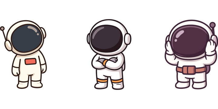 Ilustrasi tiga astronot lucu berdiri dengan pose netral