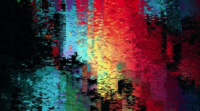 A vibrant, pixelated abstract artwork with a mix of bright, clashing colors, suitable for creative projects, featuring red, blue, green, yellow, and purple hues in a digital, glitch-art