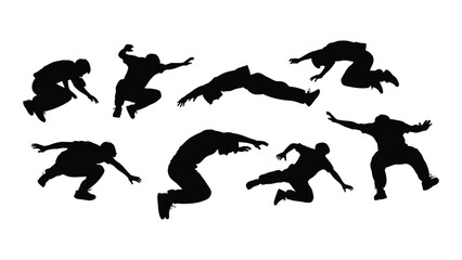 Dynamic parkour and free running silhouettes isolated on white background, Vector