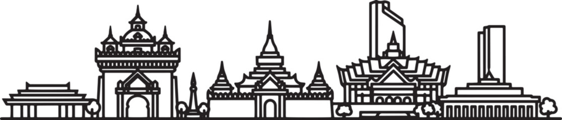 Linear Vientiane Skyline with Key Landmarks and Monuments Vector Illustration