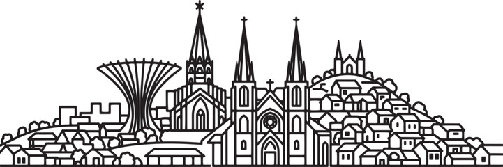 Fototapeta premium Line art vector illustration of the skyline of Vitoria Espirito Santo Brazil
