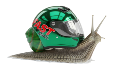 Fast Snail wearing a racing helmet isolated PNG with Transparent Background