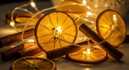Cozy Dried Orange Slices with Cinnamon and Fairy Lights