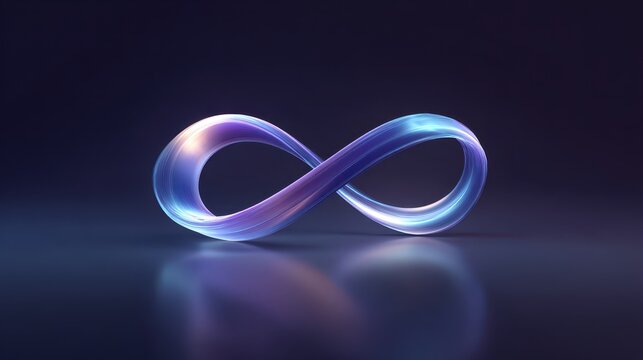 Continuous light loop: a tranquil infinity symbol with glassy highlights on a moody backdrop