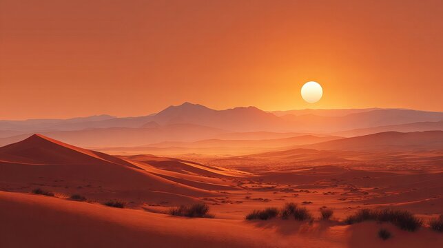 Vibrant orange and red sand dunes in golden sunset light desert landscape background with dramatic sky and soft shadows travel nature concept - Powered by Adobe