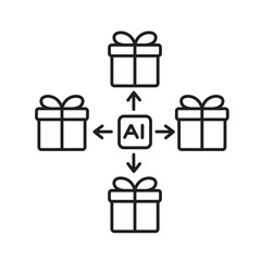 A vector icon representing personalized holiday gift flow with AI automation, created in line style with editable stroke