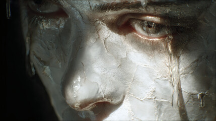 Drained jack face with light drip texture and internal flicker on white