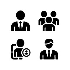 Business development icon set featuring teamwork, leadership, skills growth, checklist planning, partnership, performance improvement, career success, and professional management symbols.