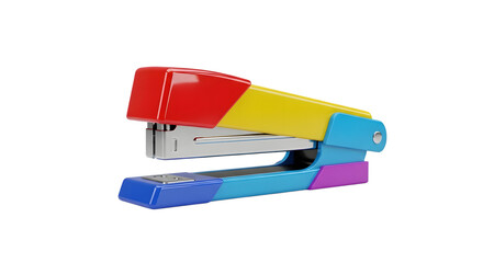 3d illustration of colorful stapler isolated on transparent background, office supply concept