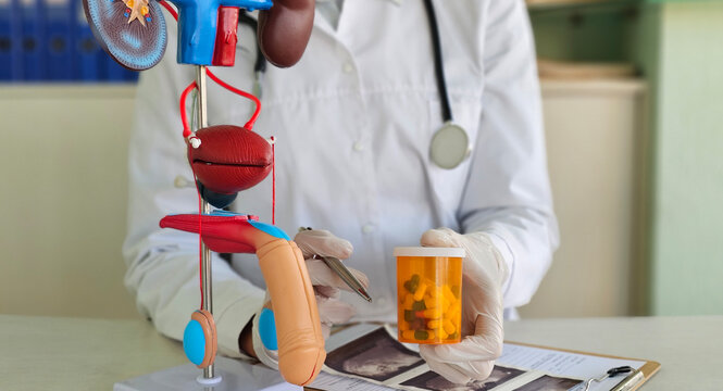 Diagnosed with a tumor in his prostate and the medical team diagnosed him with prostate cancer concept