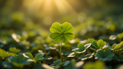 A four-leaf clover bathed in golden sunlight, symbolizing unexpected fortune and serendipitous blessings Perfect for themes of luck, prosperity, and positive energy , leaf, wealth